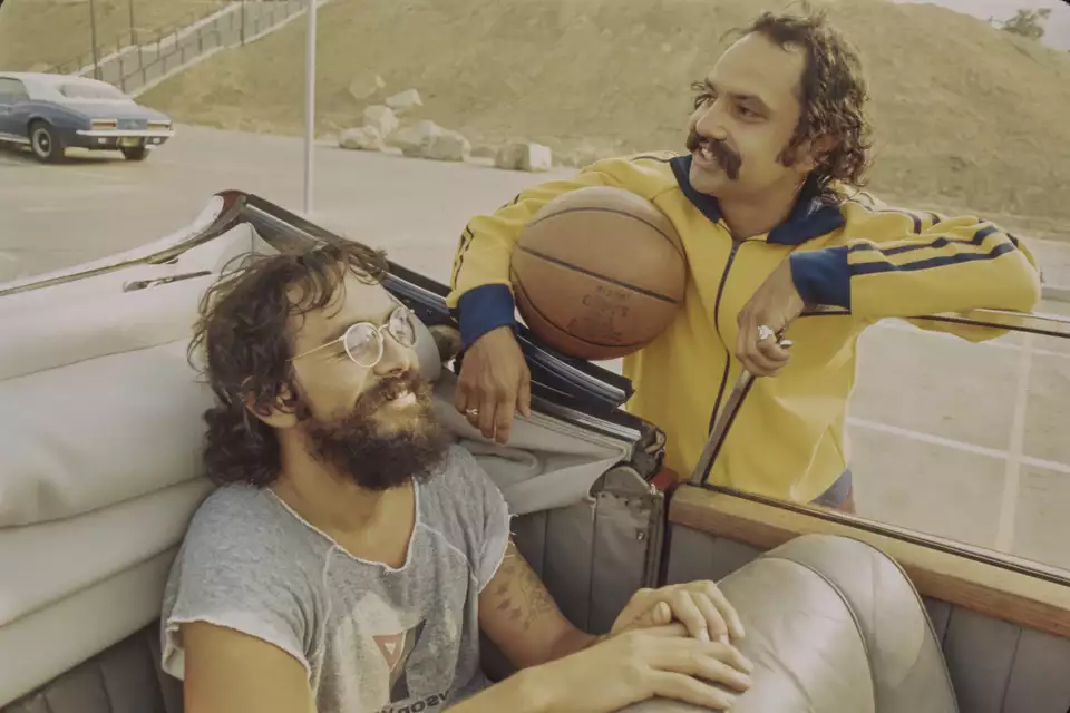 Tommy Chong, left, and Cheech Marin in an archival scene from the documentary “Cheech & Chong’s Last Movie,” which opens in theaters on Friday, April 25.